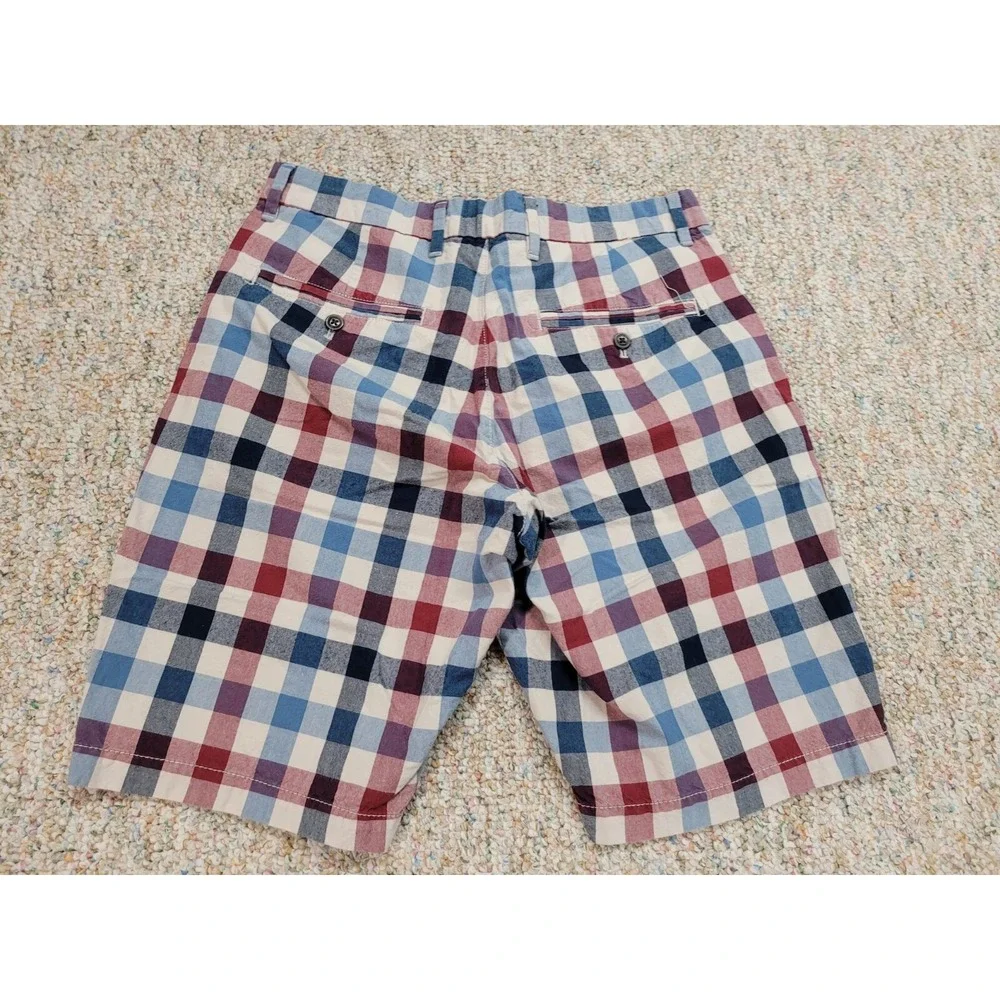 Gap Shorts Mens 29 Blue Red Plaid Check Cotton Chino Preppy 9.5in Inseam